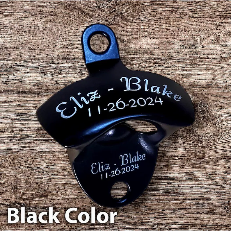 Personalized wall mounted bottle opener with custom engraved name