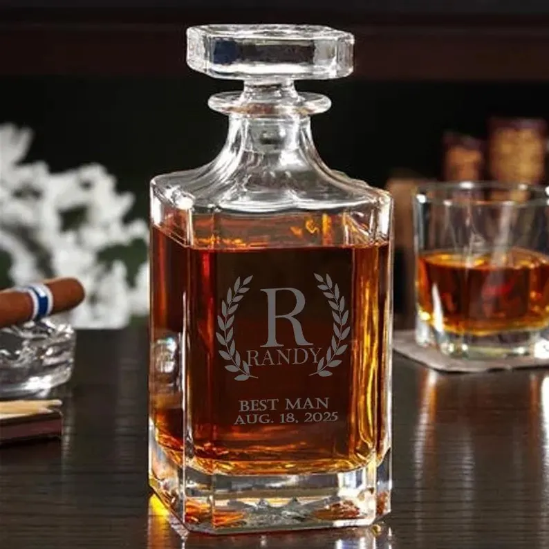 personalized engraved whiskey decanter with custom monogram – premium liquor decanter gift for men, weddings, and home bar