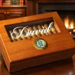 Personalized Cedar Cigar Humidor with Glass Top & Hygrometer