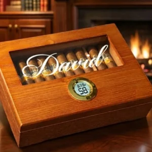 Personalized Cedar Cigar Humidor with Glass Top & Hygrometer