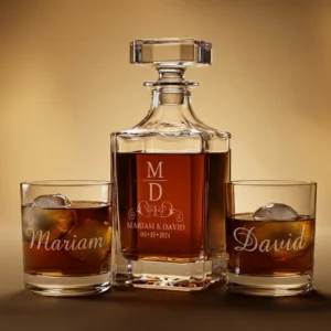 Personalized Engraved Whiskey Decanter Gift Set with Custom Glasses