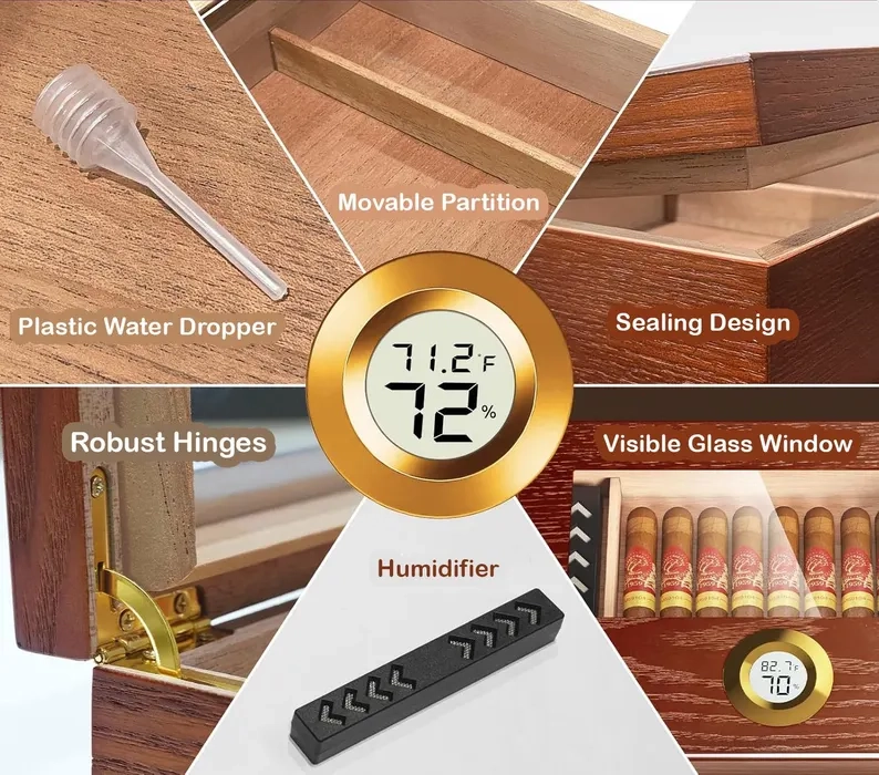 Personalized Cedar Cigar Humidor with Glass Top & Hygrometer - Image 9